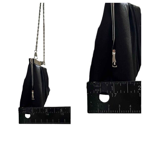 Jessica McClintock Black Kiss Lock Pleated Satin Convertible Clutch - Picture 6 of 13